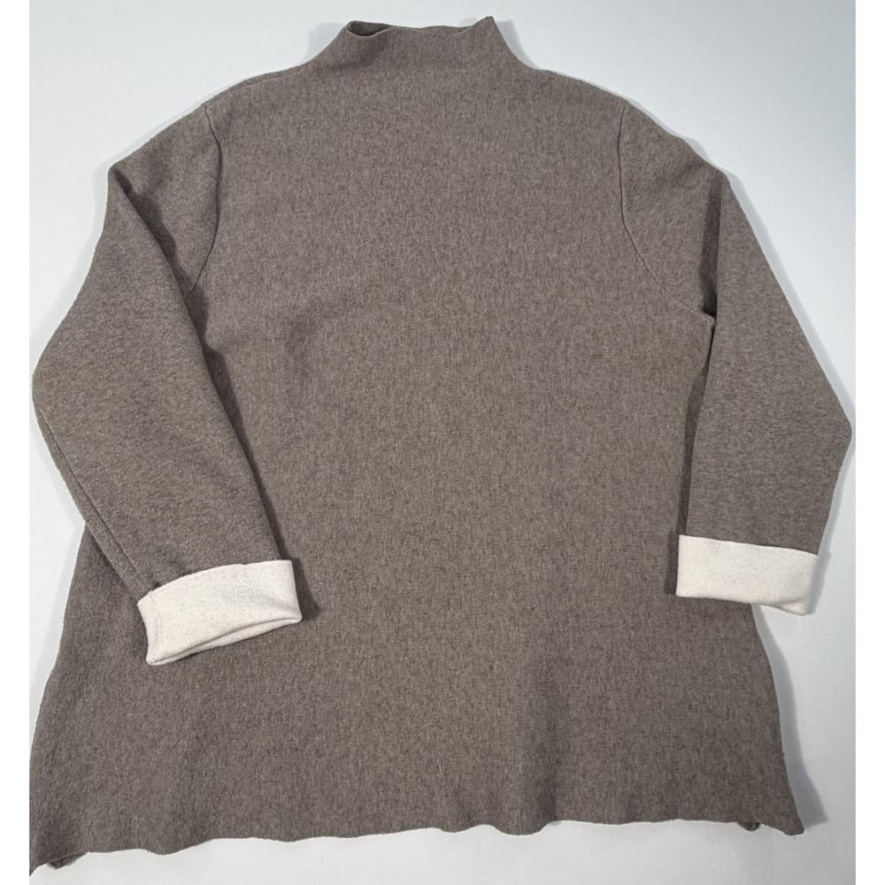 Tahari Mock Neck Sweater Womens XL Taupe Cream Contrast Cuff Side Zip Excellent